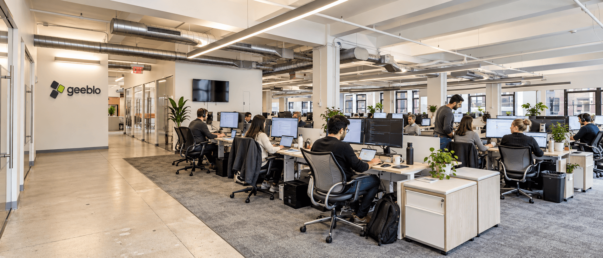 The Geeblo team at work with a customer